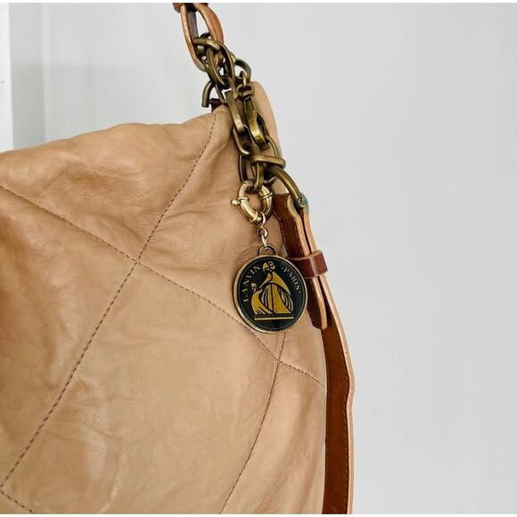 Lanvin Paris Quilted Tan Leather Shoulder Bag with Charm - Designer Luxury Purse - Picture 3 of 9